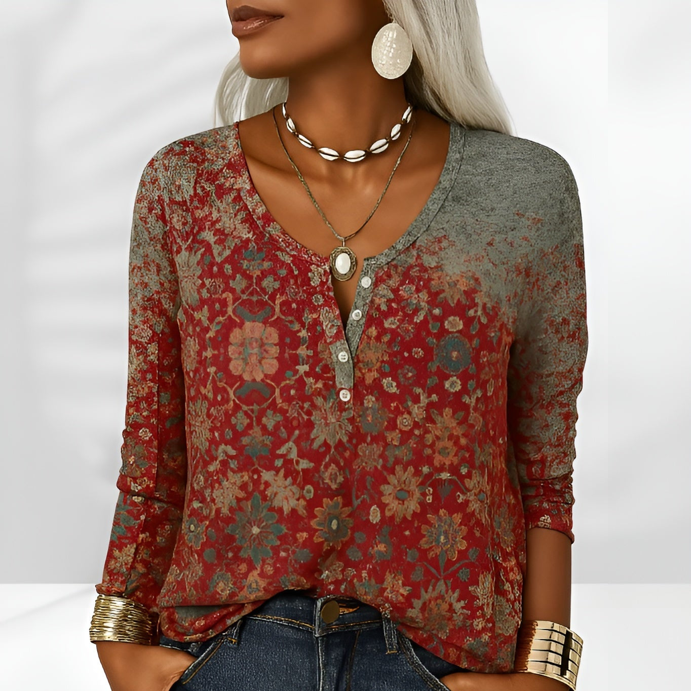 Lois™ | Stylish Floral V-Neck Longsleeve