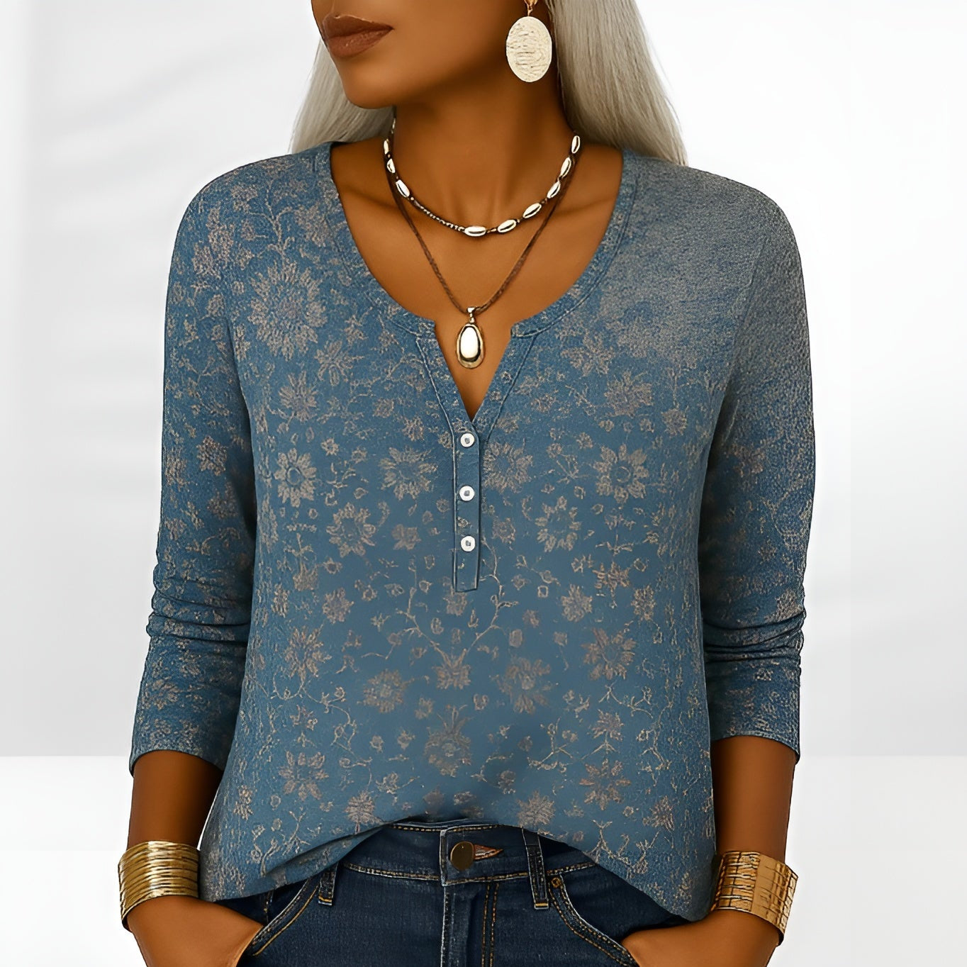 Lois™ | Stylish Floral V-Neck Longsleeve